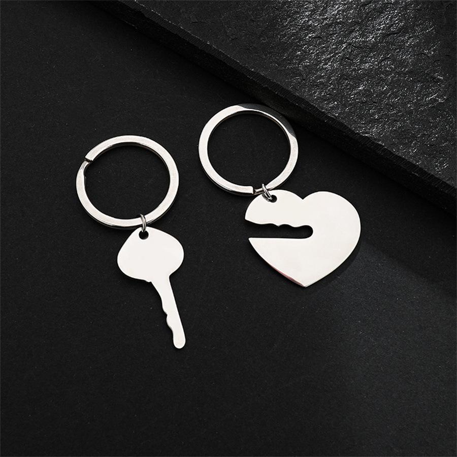 Engravable Titanium Heart Keychain for Couples - Stainless Steel Pendant