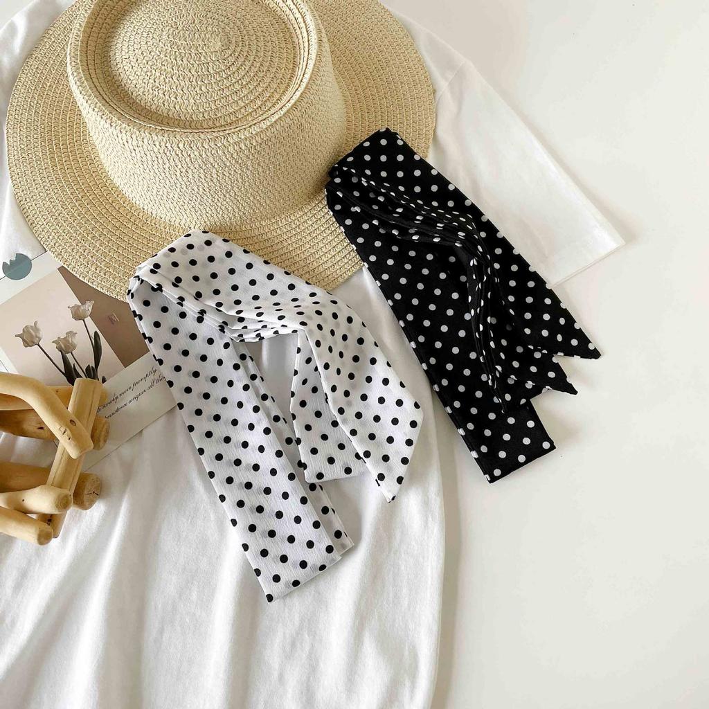 Verlängerter Polka Dot Kleiner Langer Schal, Einfacher Und Vielseitiger Seidenschal Hals, Kleiner Quadratischer Schal, Schlanker Und Schmaler Seidenschal Damen Gebundene Tasche