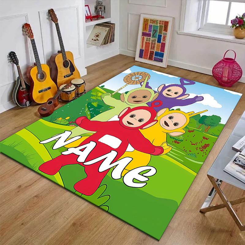 Custom Teletubbies Mat Personalized Name, Polyester Washable Indoor Entryway Rug, Gift for Christmas, Easter, Thanksgiving Day