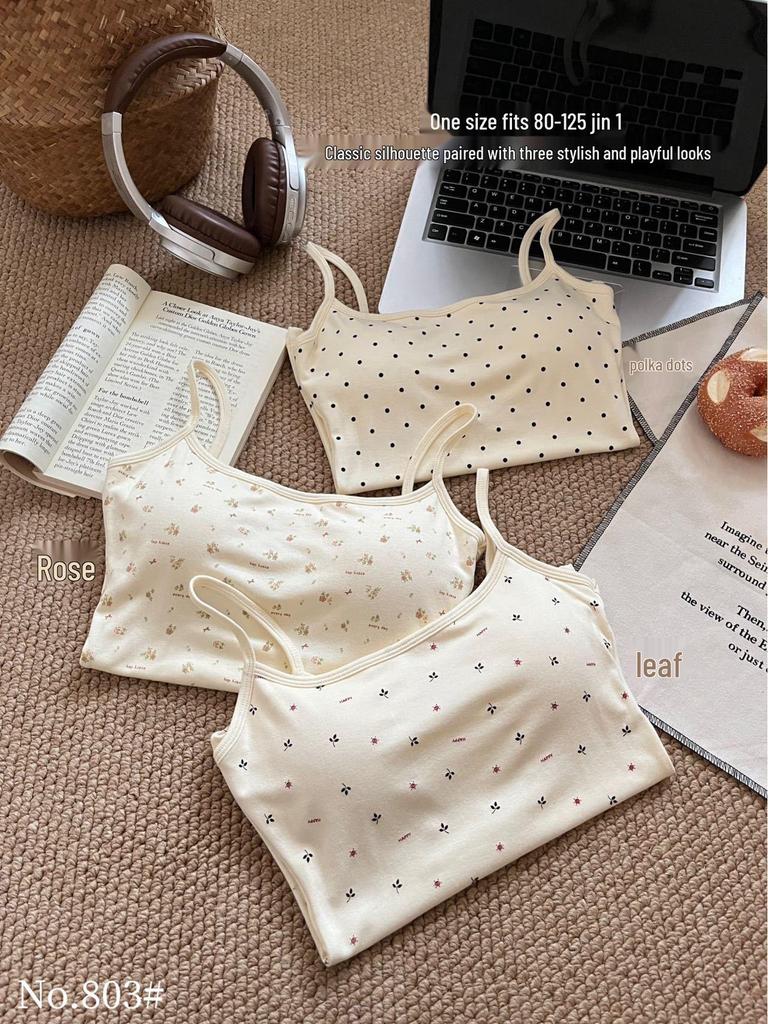 Gepolsterter Camisole im koreanischen Stil mit Tupfen – Vielseitig als Unter- oder Oberbekleidung