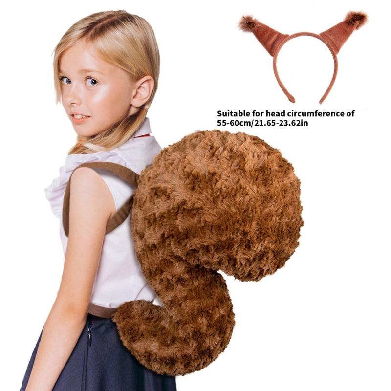 Squirrel Ear Headband with Tail Animal Squirrel Costume Squirrel Ears & Tail Kit for Halloween Party Fancy Dress Cosplay