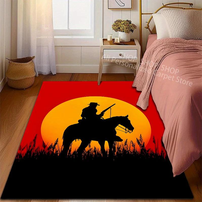 6 Stil Western Cowboy Bedruckter Teppich für Wohnzimmer Schlafzimmer Sofa Heimdekoration Rutschfeste Fußmatte Moderner Teppich Läufer