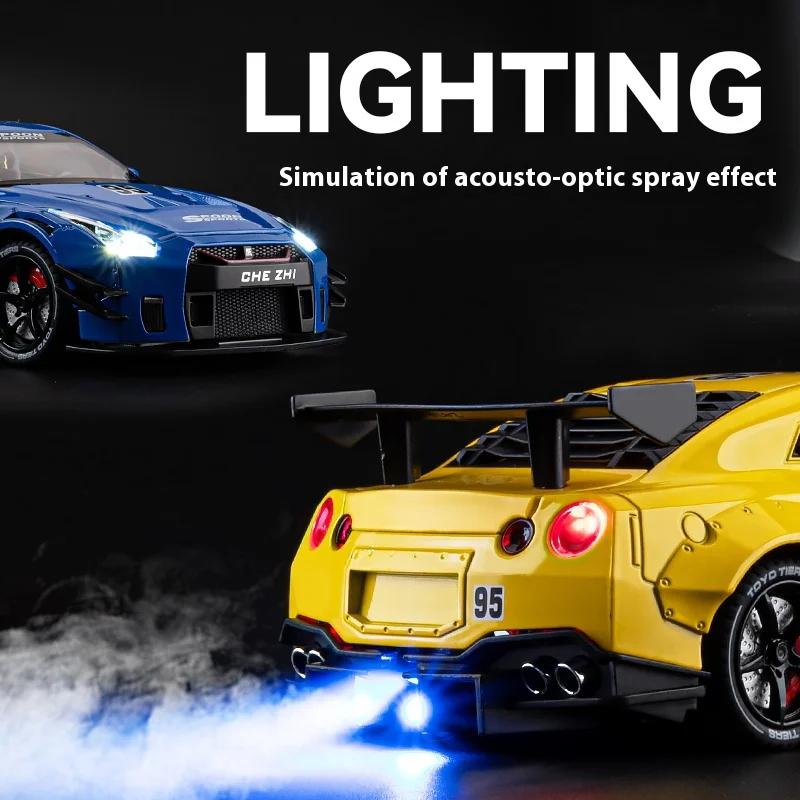 Spray 1/24 Nissan GTR R35 Skyline Ares Supercar Alloy Diecast Model Car Sound Light Library Bookcase Display Ornaments Gifts