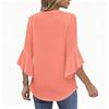 Women's V-Neck Ruffled 3/4 Sleeve T-Shirt Loose Fit Casual Color Top