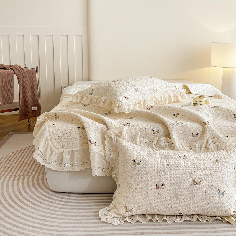Korean Style Thickened All-Cotton Lace Bedspread Set (1.8m)