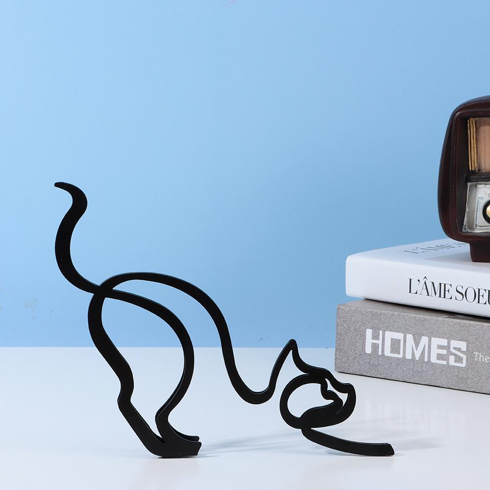 Home Ornament Desktop Decoration Art Sculpture Cat Decoration Abstract Line Ornament Cat Sculpture