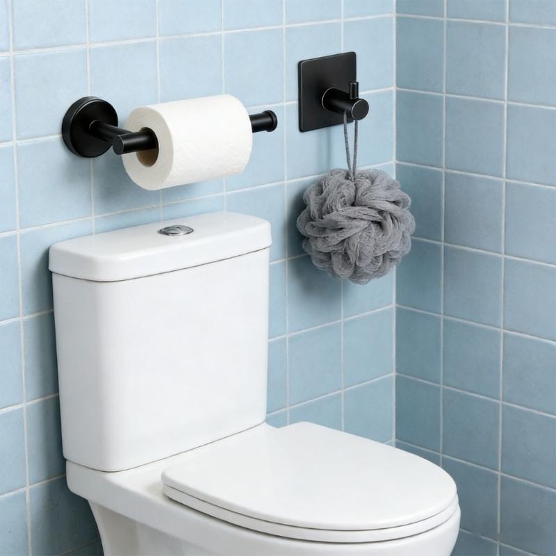 Stainless Steel Towel Rings Robe Hook Toilet Paper Holder Adhesive Towel Rack for Modern Bathrooms Easy to Install