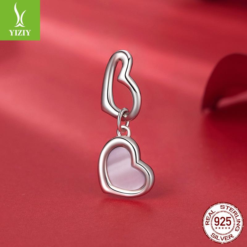 Heart Series Beaded Combination Diy Bracelet Accessories 925 Silver Light Luxury Jewelry Pink Valentine'S Day Gift