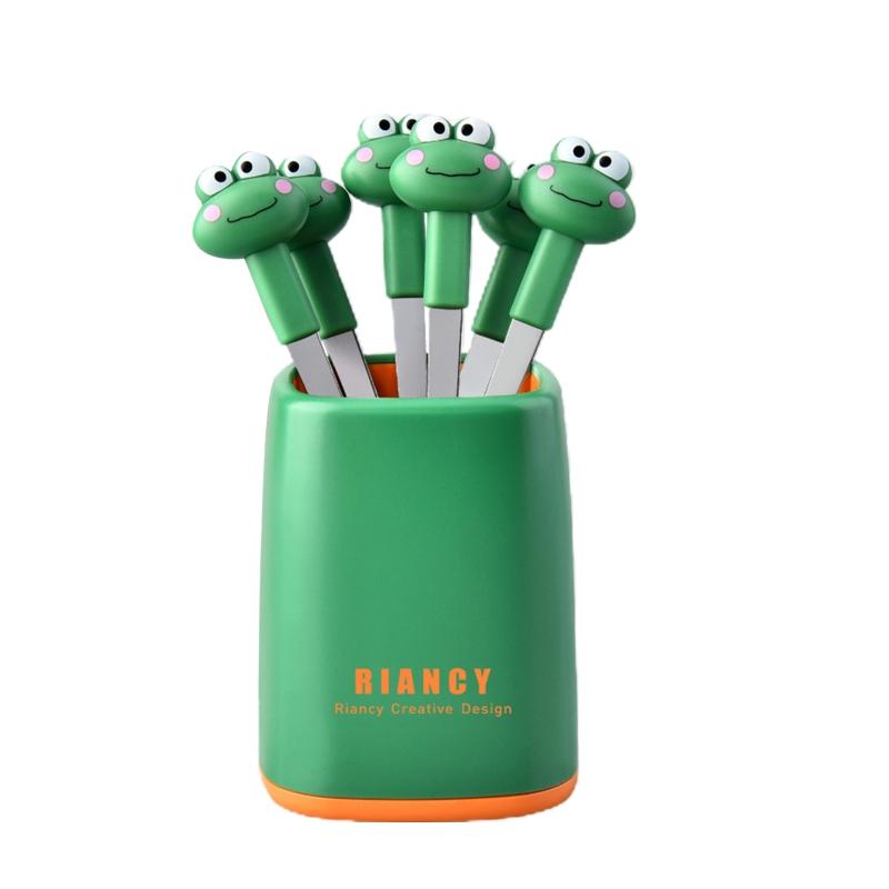 

Многоразовые палочки для фруктового салата, фруктовая вилка с мультяшной лягушкой, креативная десертная вилка, столовые приборы для десертов, аксессуары для вечеринок зелёный