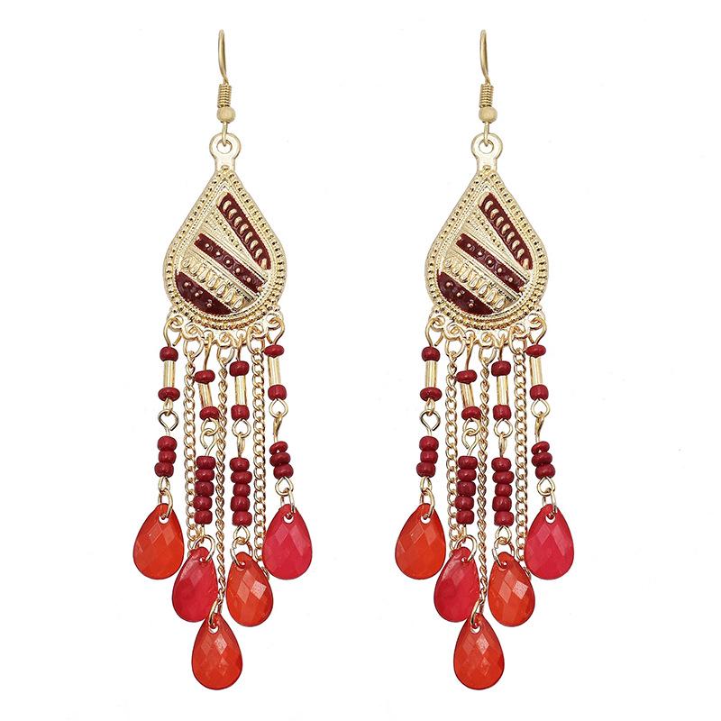 Bohemian Crystal Tassel Earrings - Ethnic Style, Slim Face, Exaggerated Design for Travel