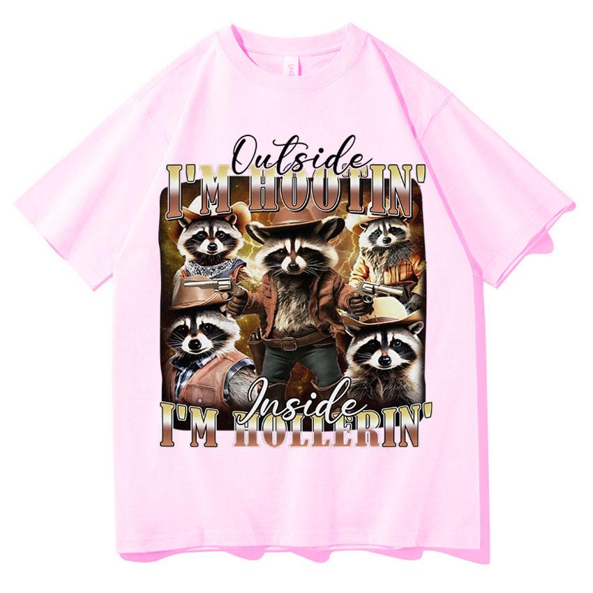 

INSIDE I M HOLLERIN Raccoon Funny Meme T Shirts Unisexs Women Crewneck Cotton T-shirt Gothic Graphics Summer Short Sleeve Teenagers S