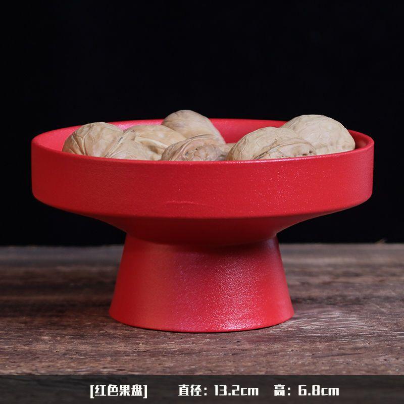 Chinese-style Ceramic Fruit Plate Circular Jewelry Food Teacup Tray Home High-foot Cake Dessert Dry Fruit Plate Kitchen Supplies
