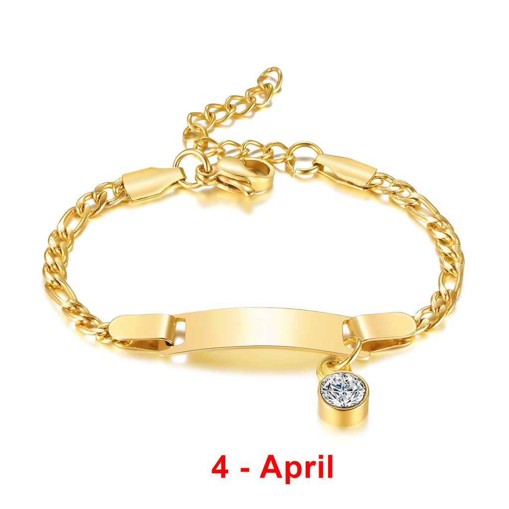 Vnox Customizable Bracelets for Little Girls, Engrave Name Date Stainless Steel Bangle with 12 Birth Stone Charm,Girls Boy Gift