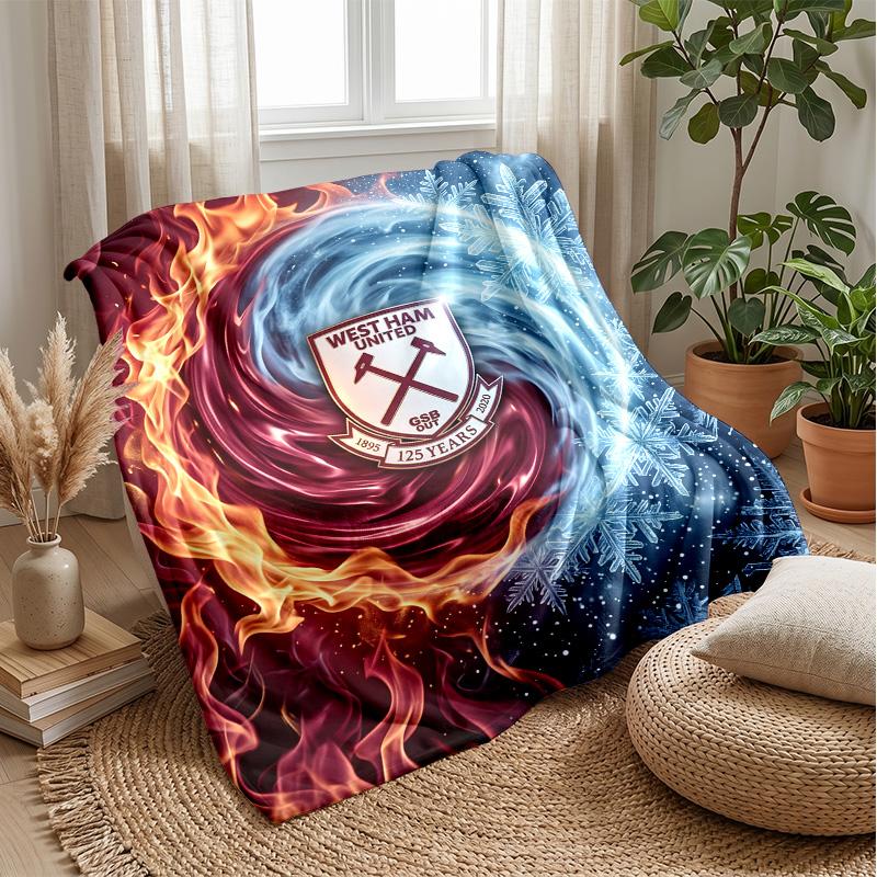 West Ham United Football Print Flannel Blanket, Soft Warm Lightweight Throw Blanket for Sofa Bed Camping