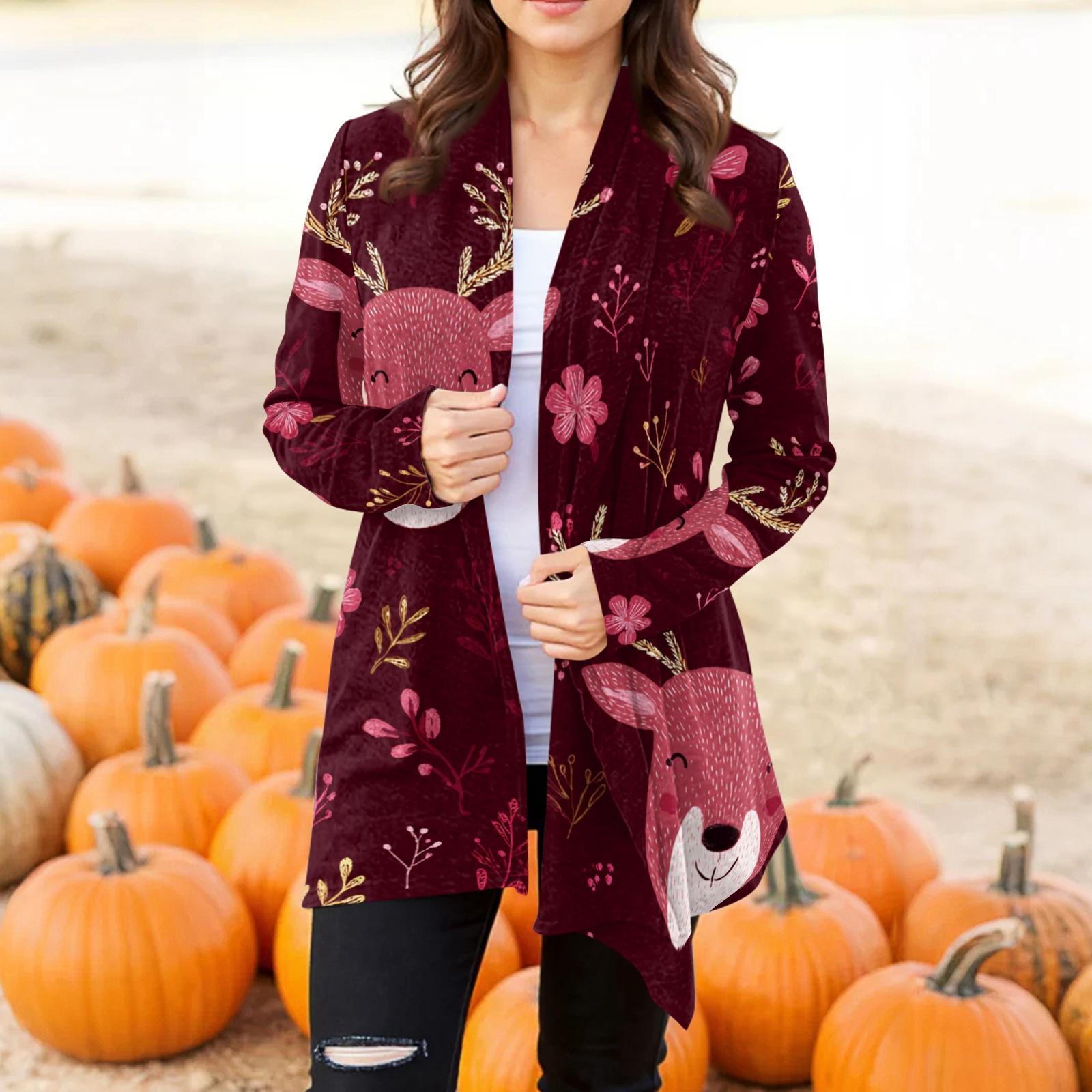 

Женская модная повседневная куртка-кардиган средней длины с принтом на Хэллоуин и нерегулярным подолом L