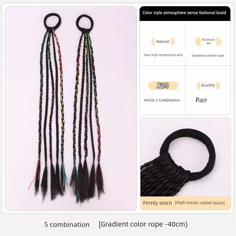 

A Pair of Wig Braid Tibetan Ethnic Style Tibetan Headdress Dreadlocks Color Colorful Ropes Easiest for Match Hair Ball Braid Twist Braid Black hair rope [5*2] 40cm long