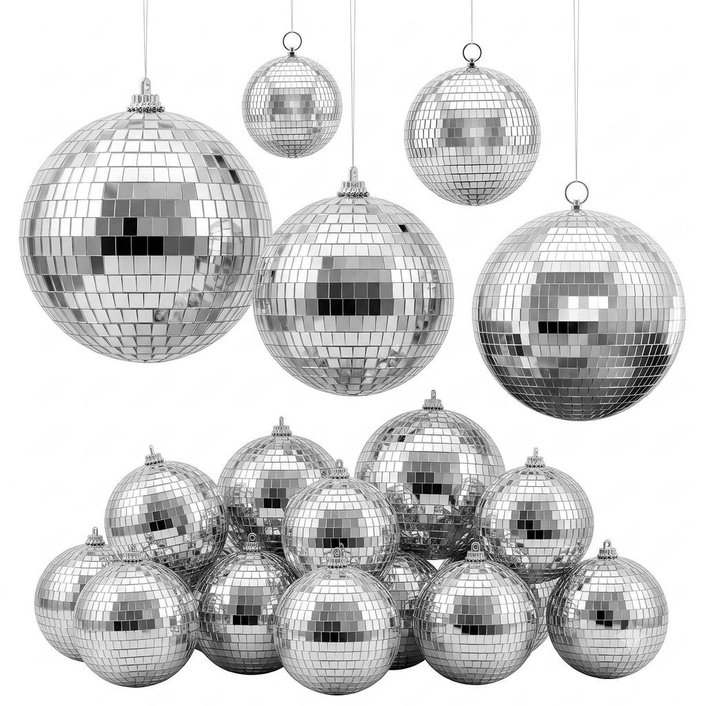 VEVOR Mirror Disco Ball 80/100/150/200/300 mm 17-Pack with Hanging Ring, for Party Home Decoration Stage Props DJ Dance Club, 2 Mirror Tile Sizes