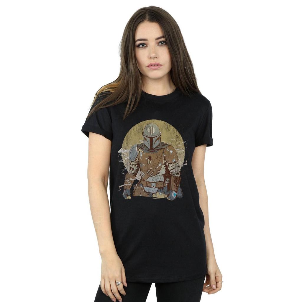 STAR WARS Womens/Ladies The Mandalorian Distressed Warrior Cotton Boyfriend T-Shirt