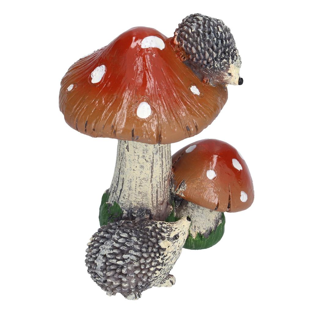 2Pcs Hedgehog Mushroom Ornament Miniature Animal Statue Bonsai Decoration for Garden IndoorBrown