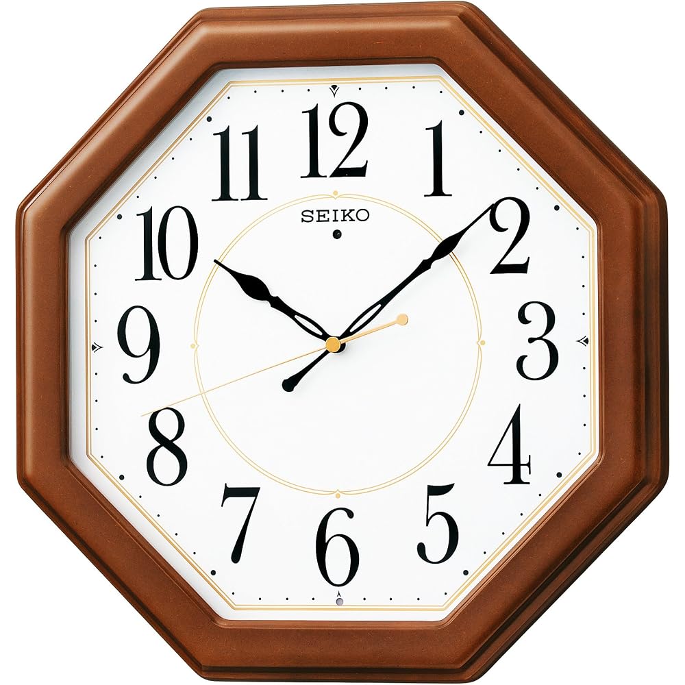 Seiko Clock Wall Clock, Radio Controlled, Analog, Octagonal, Wooden Frame, Brown Wood Finish, KX389B