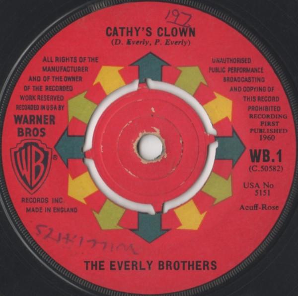 

7inch Record EVERLY BROTHERS - Cathy s Clown 45WB1 Warner Bros. Re 1960 UK Rock Used