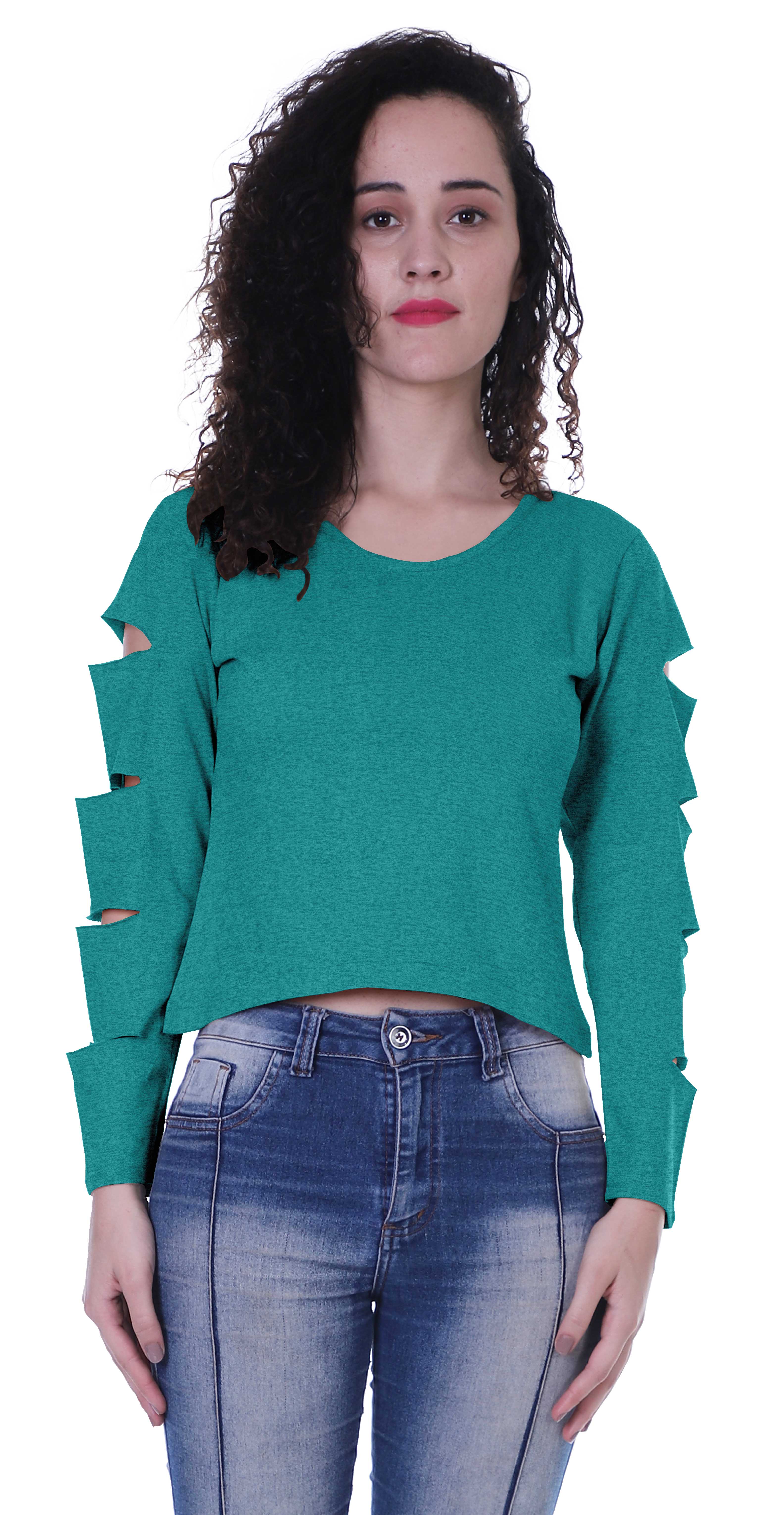 

Moomaya Womens Plain Cut Out Sleeves Top Round Neck Casual Sexy Tee Tops, XS чирок зелений колір