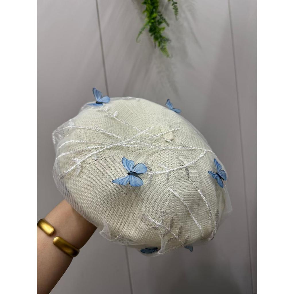 Women's Hat Mesh Sun Hat Women's Summer 3d Butterfly Embroidery Fisherman Beret Fashion Lace Painter Hat Sun Protection Cap