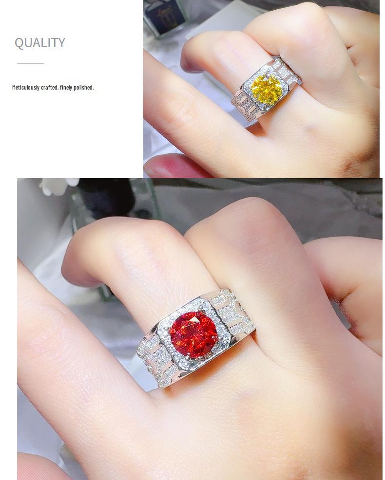 2 Carat Men's Silver-Plated PT950 Luxury Colored Moissanite Ring