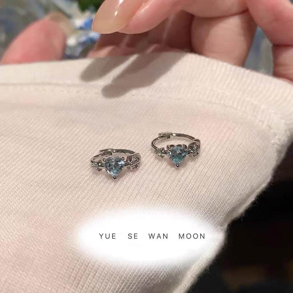 

Blue Zircon Heart Sparkle Hoop Earrings with Pink Accents - Versatile Women’s Circle Ear Cuff Jewelry.