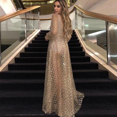 Summer New European and American Women's Clothing Sexy V-neck Backless Dress Sequined Mesh Evening Dress, Long Dress