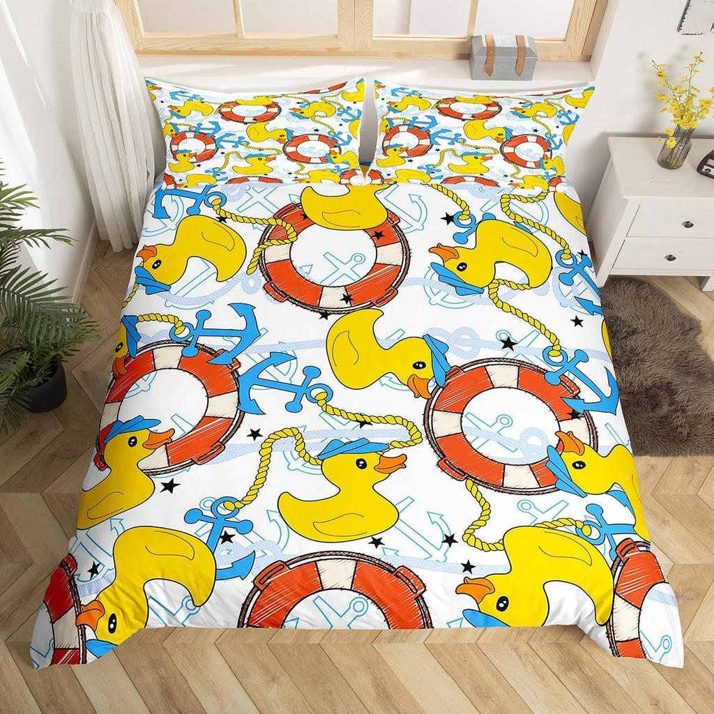 Cute Little Yellow Duck Duvet Cover Children'S Bedroom Decorative Bedding Three-Piece Digital Printing Quilt Cover