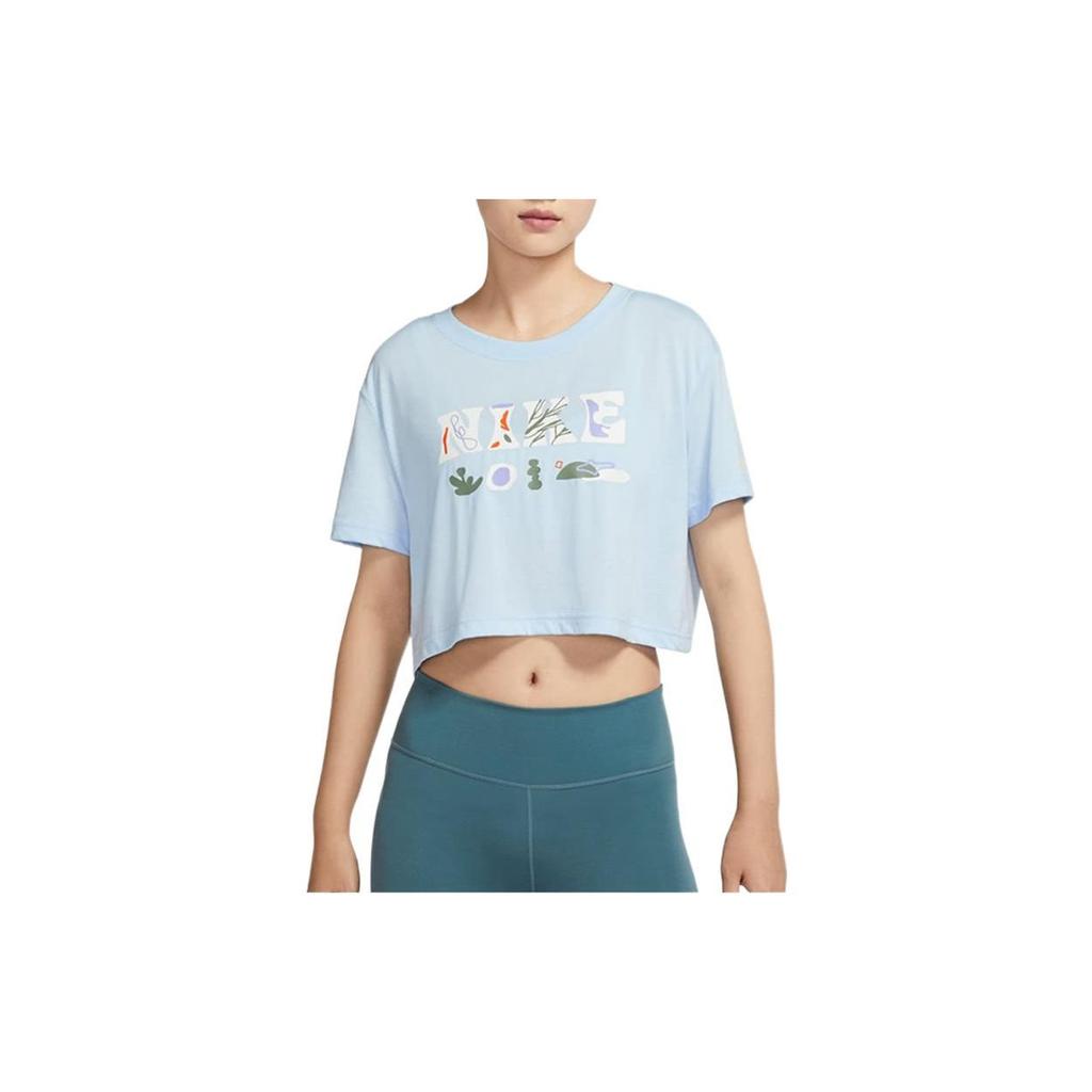 Nike Solid Color Crew Neck Pullover Logo Creative Print Short Sleeve T-Shirt Women T-Shirt Blue DX6159-441