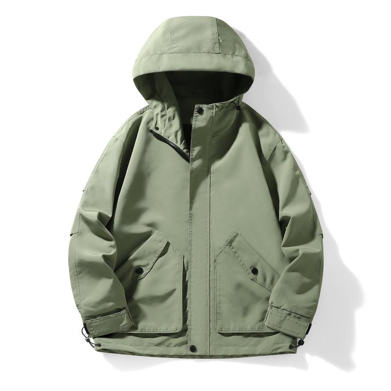 

Новая уличная мужская ветровка, однотонная повседневная свободная куртка, молодежная популярная куртка с капюшоном и воротником-стойкой 5XL