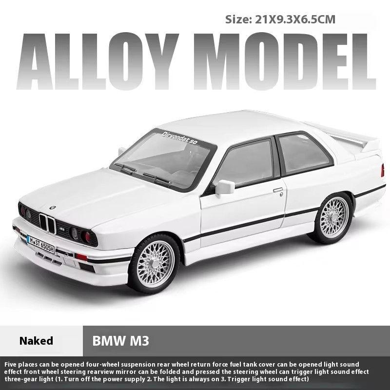1/24 BMW M3 E30 1988 Supercar Alloy Car Model Sound and Light Pull Back Children's Toy Collectibles Birthday Gift