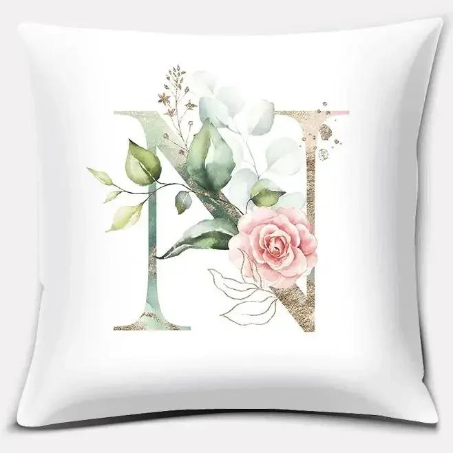 Green Flower Letter Series Pillow Gift Home Office Decoration  Bedroom Sofa Car Cushion Cover Case