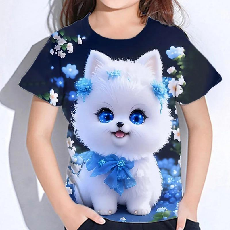 Children's Clothes 3d Print Kawaii Cat Pattern T Shirts Short Sleeve Tops 2026Kids Clothing Girls Boys Clothes 2 To 8 Years