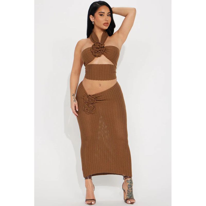 

Комплект юбки Мода 2023 Весенняя мода Женская одежда Высокая талия Приталенный Футляр Разрез по подолу Вязаная юбка Dark brown M