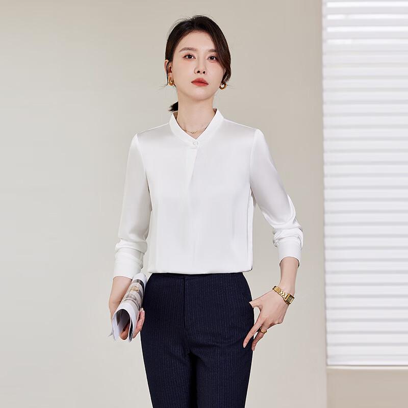 KASEYE Damen Langarm Bluse mit Stehkragen, Professionell
