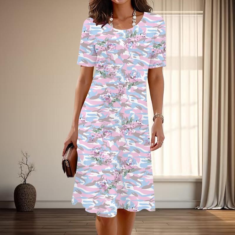 

Женская мода изящный леопардовый принт принт лето весна короткий рукав О-образный вырез повседневные платья XS синий