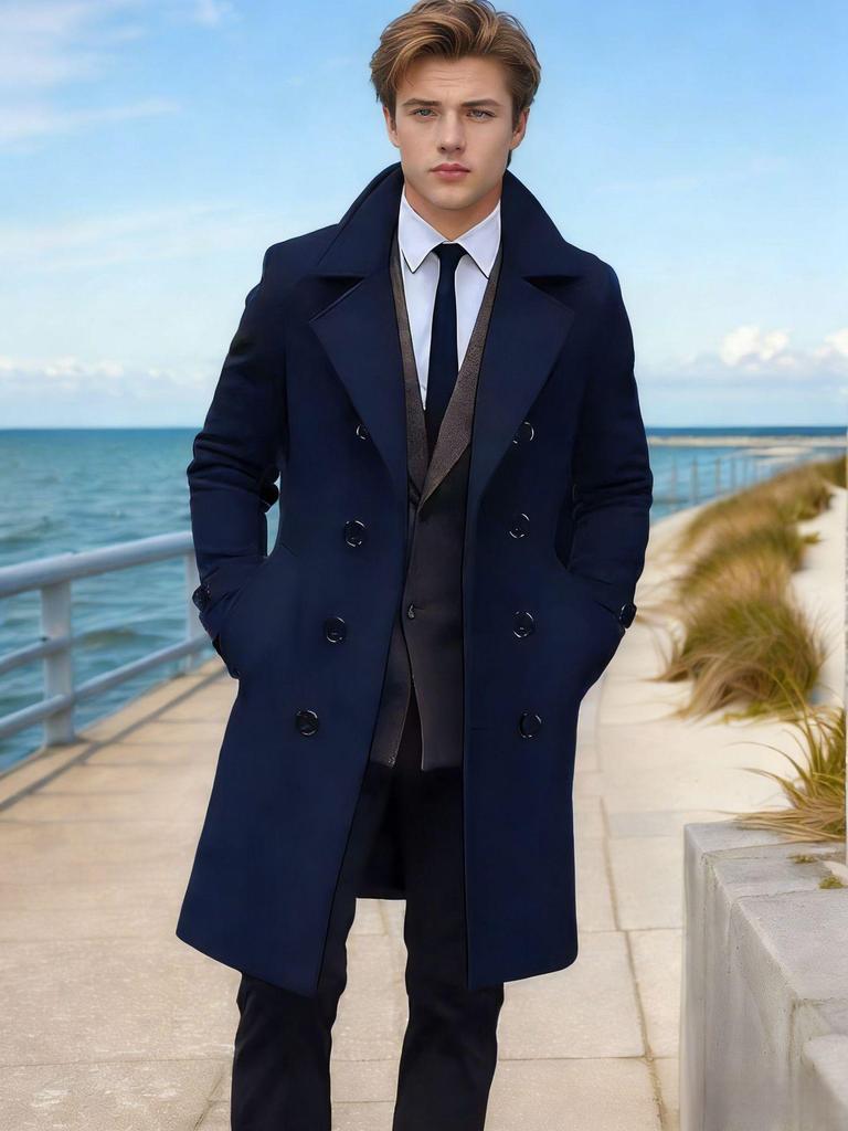 2025 European Men's Woolen Mid-Length Single-Breasted Fashion Overcoat