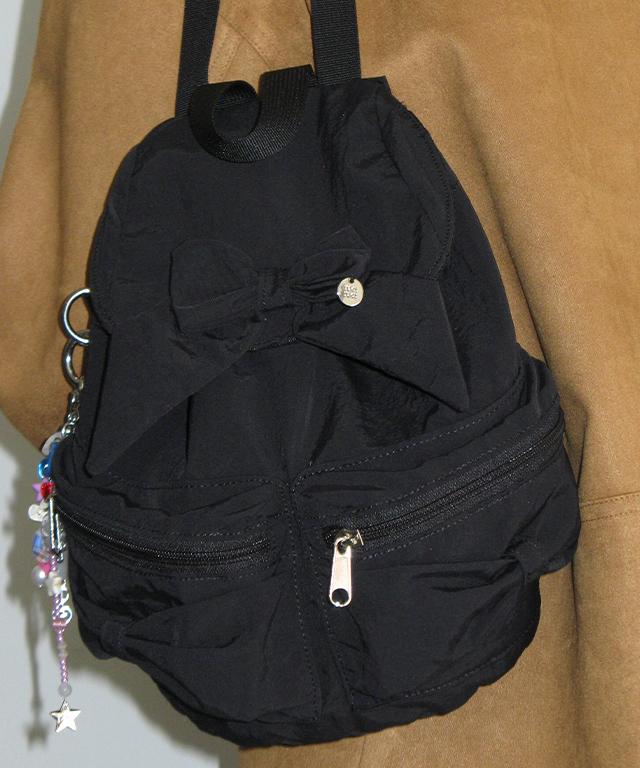 Ronron Ribbon Pointed Mini Backpack Black