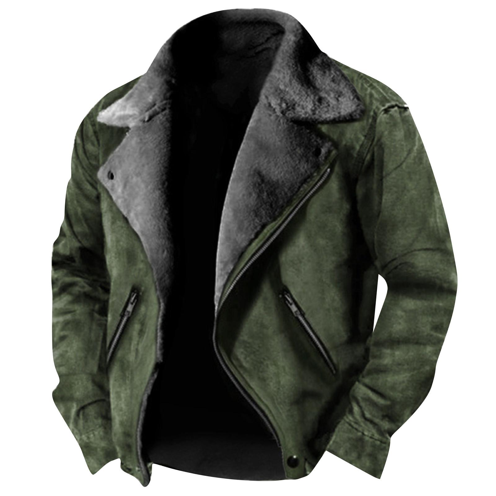 

Осенне-зимняя мужская куртка с воротником и контрастными вставками в стиле ретро, повседневное пальто L зелёный