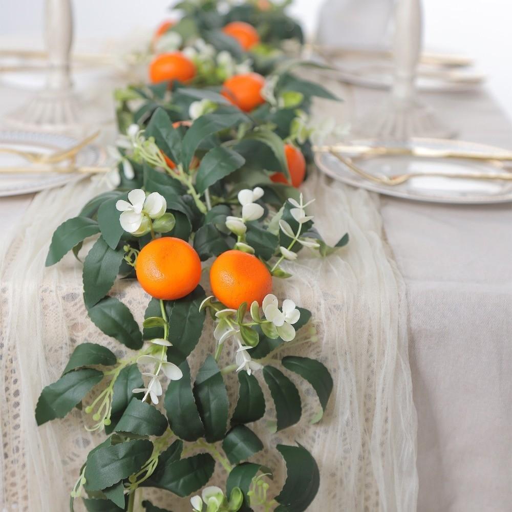 Realistisk Kunstig Citrusguirlande Grønt Løv Hvide Blomster Falsk Frugtguirlande Dekorativ Kunstig Appelsinranke Vægdekoration