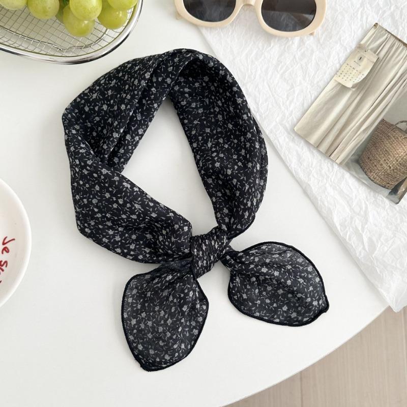 Silk scarf new fashion neck protection small shawl retro literary scarf double-sided floral headscarf headband cotton and linen square scarf