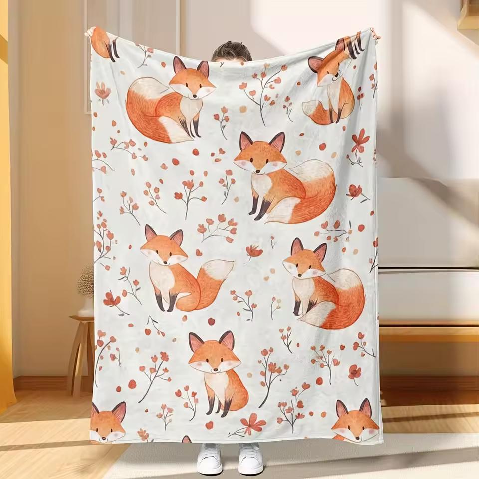 1pc, Fox Soft Throw Blanket, Cozy Flannel Blanket, Warm Lightweight Fuzzy Blanket for Bed, Sofa, Couch, Home Decor