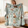 Soft Flannel Throw Blanket Cute Forest Animals (Deer Fox Bear Rabbit) & Leaf Floral Prints Cozy Light Blue Blanket for Couch All-S
