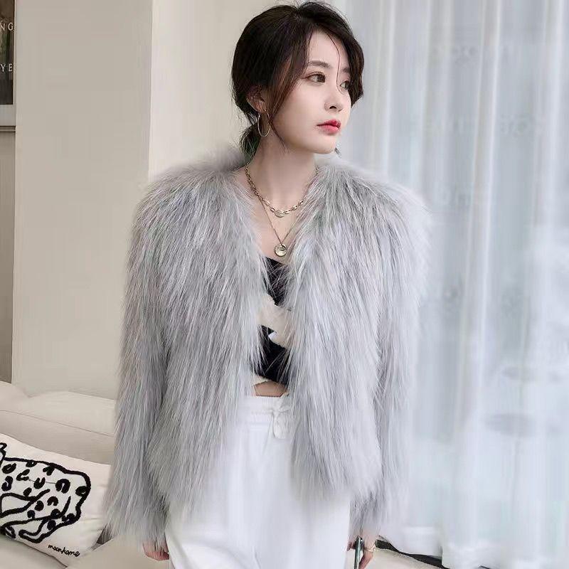 Internet Celebrity Fur Coat Female Whole Leather Real Raccoon Hair Woven Autumn and Winter Short Medium and Long Fur Female Winter Fur Integrated