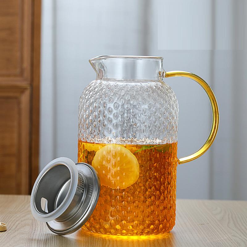 Rice Grain Pattern Glass Cold Water Kettle High Borosilicate Glass Summer Juice Pot Large Capacity Cold Water Kettle Set