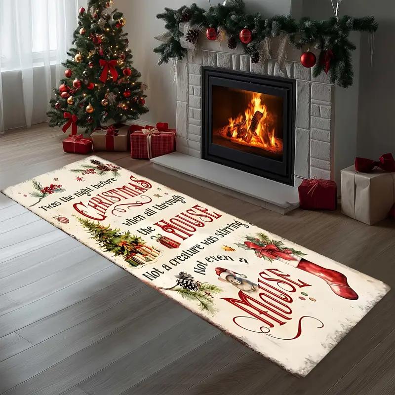 Tappeto di Natale Effetto Invecchiato Morbido, Antiscivolo Decorazione per la Casa Tappeto Lungo per Corridoi e Passaggi Tappeto da Comodino per Camere da Letto