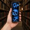 Horror Theme Decor Skulls Book Nook, Gothic Skull Bookshelf Insert, 3 Tier Stacked Sculpture Mysterious Library with Black Frame, Academia Spooky for